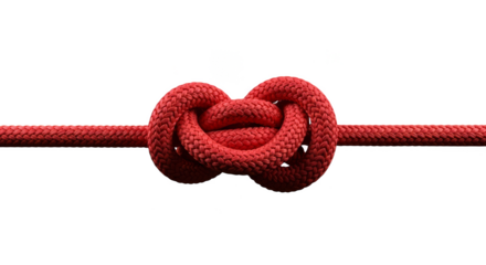 Intricate knot of red rope entwined
