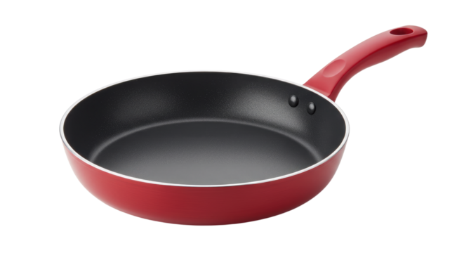 Red Frying Pan Isolated on White Background.