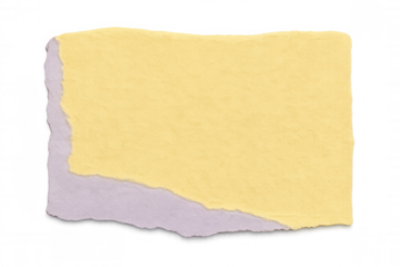Torn yellow and purple paper overlapping, creating textured layering with transparent background, suggesting vintage handcrafted aesthetic for graphic design projects