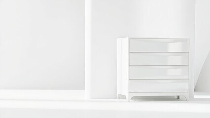 white dresser in modern white room with copy space
