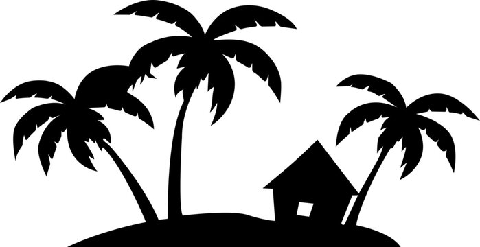 Tropical iland plum trees icon,Palm Trees Thin Line Icon - Travel,Palm tree summer beach silhouette black coloring flat illustration,Palm tree silhouette black color flat illustration