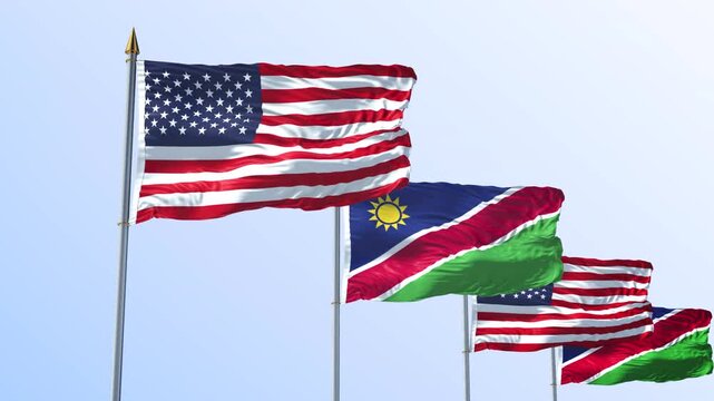 A Row Of United States And Namibia Flag