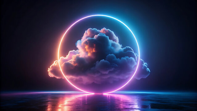 3d Render abstract cloud illuminated with neon light futuristic glowing digital background for modern design and sci fi art