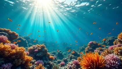 Fototapeta premium Colorful Coral Reef with Tropical Fish Underwater 