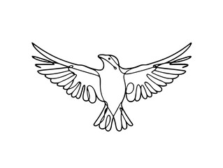 Fototapeta premium Minimalist Bird Spreading Wings in Black Outline on White