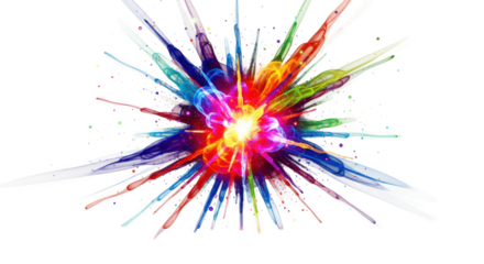 Multicolor abstract splash bursting from a central radiant light