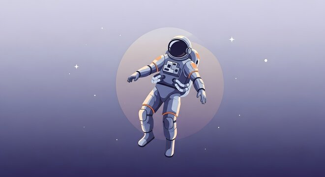 Astronaut floating in deep space, cosmic exploration vector illustration with subtle starry background and gradient colors