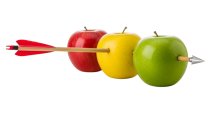 Multihued apples pierced by arrow