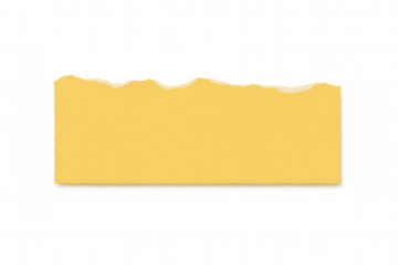 Torn piece of yellow paper with ripped edges creating a textured border, isolated on a transparent background