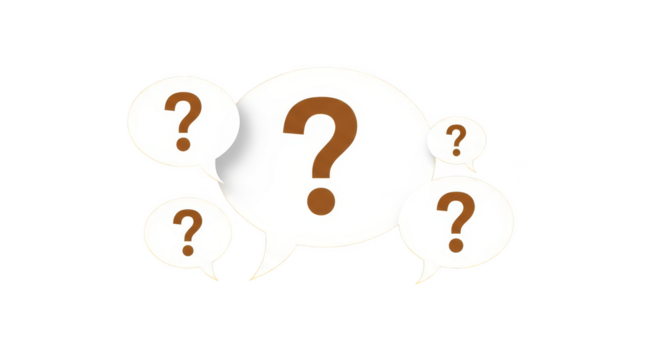 Pondering speech bubbles question marks afloat