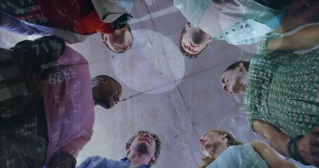 Animation of data processing over diverse business people teaming up - Powered by Adobe