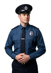 An uniformed officer of the law standing in a formal pose