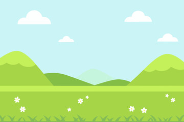 Obraz premium a serene landscape with green hills white clouds blue sky