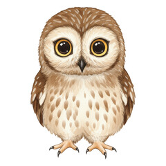 Obraz premium Adorable brown owl with big yellow eyes and speckled feathers isolate cute