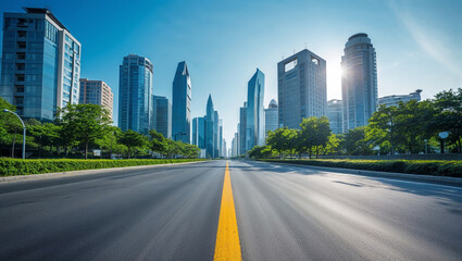 Modern city skyline with highway asphalt road for urban design concepts