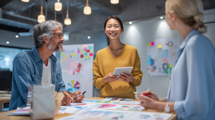 Fototapeta premium Creative Team Brainstorming Ideas During a Marketing Meeting in Modern Office