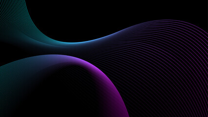 Flowing neon light lines on a black abstract background.