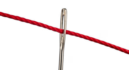 Threaded needle crosses in stark contrast