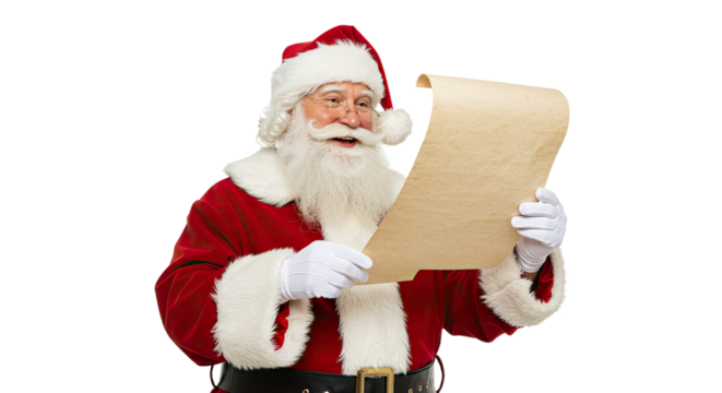 Santa Claus Reading Christmas List Joyful Expression.
