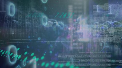 Animation of binary coding and data processing over clouds in the sky - Powered by Adobe