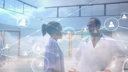Animation of network of connections over diverse female and male doctors - Powered by Adobe