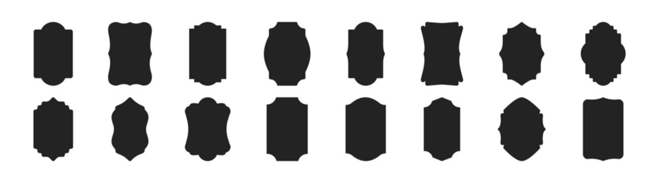 Vintage label and badge collection with retro frames, and classic emblem design elements. Decorative badge shapes for product packaging, branding and logo design. 