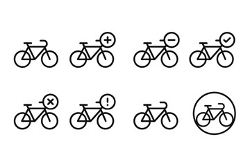 Obraz premium Set of bicycle icons with symbols: plus, minus, check, cross, exclamation