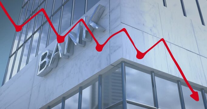 Animation of financial graphs over bank building