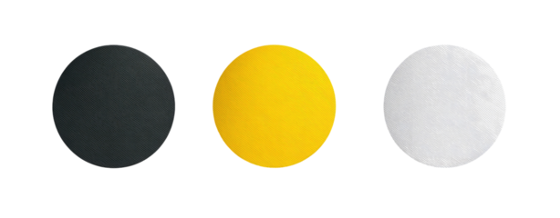 Three circular traffic signals in black, yellow, and white