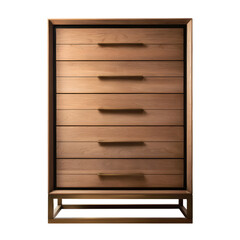 Modern six-drawer wooden chest with minimalist bronze base