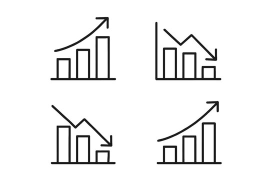 Linear graphs showing increasing and decreasing trends in simple line art
