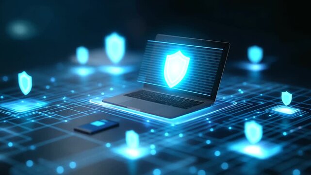 Team of Professionals Works on Advanced system ensuring robust protection for all endpoint devices., Collaborating with Laptops, Notebooks, and Digital Displays in Modern Workspace
