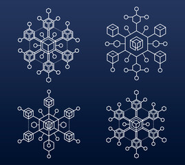 Blockchain Network Concept with Snowflake Structure. Digital Cryptocurrency System in a Geometric Design