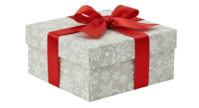 Silver Gift Box with Red Ribbon.
