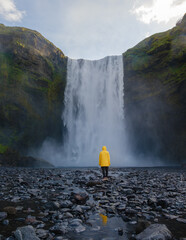 Discovering the majesty of Skogafoss waterfall in Iceland on a cloudy day