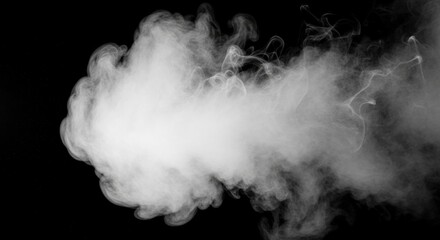 Abstract white smoke or vapor stream flowing against a dark black background. Ideal for overlays, atmospheric effects, and mysterious designs.