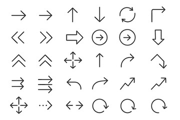 Collection of simple line arrows in various directions and styles