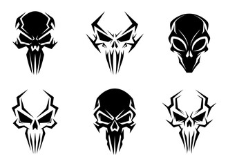 Stylized Tribal Skull Silhouette Art Collection