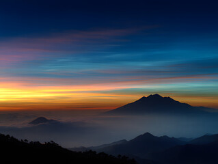 Mountain Peak at Sunset Majestic Blue and Orange Sky Landscape