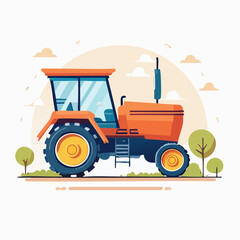 Orange Tractor Illustration In Flat Style