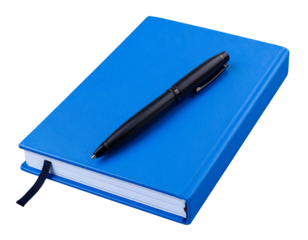 Blue Notebook with Black Pen PNG