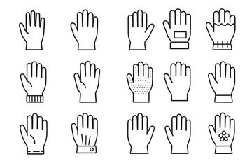 Fototapeta premium Set of diverse glove icons in different styles and designs