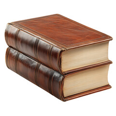 Obraz premium Stack of two antique leather bound books with aged pages showcasing vintage literature and historical knowledge for study and reading on transparent background