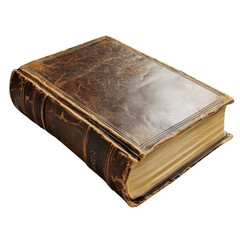 Obraz premium Antique leather book with aged pages resting on a dark surface showcasing vintage literature and historical knowledge in a classic style on transparent background
