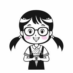 Happy Little Child Wearing Glasses Holding Ice Cream in Both Hands Vector Illustration