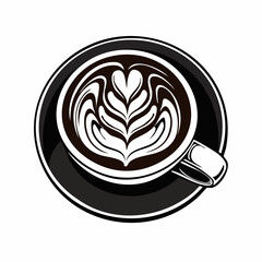 Coffee cup with latte art featuring Vector Image isolated on white background.