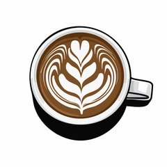 Coffee cup with latte art featuring Vector Image isolated on white background.
