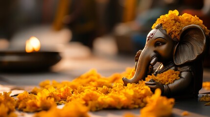 Naklejka premium Religious ceremony celebrating ganesh chaturthi street photography outdoor close-up spiritual significance