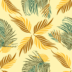 Vector - tropical leaves seamless pattern, colorful template.