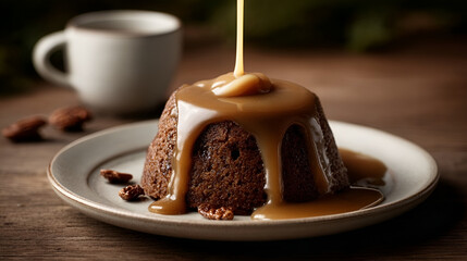 Delicious Sticky Toffee Pudding with Caramel Sauce Culinary Still Life. Ai Generated Images